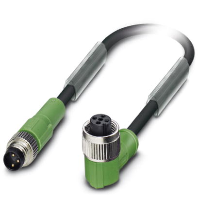 Phoenix Contact M8 to M8 Cordset; SAC-3P-M 8MS/1.5-PUR/M12FR; Female Right Angle to Male Straight; 3-Pin; 3-Wire to 3-Pin; 1.5m PUR Cable